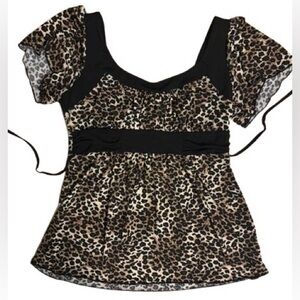 y2k cheetah/leopard print top with adjustable ties